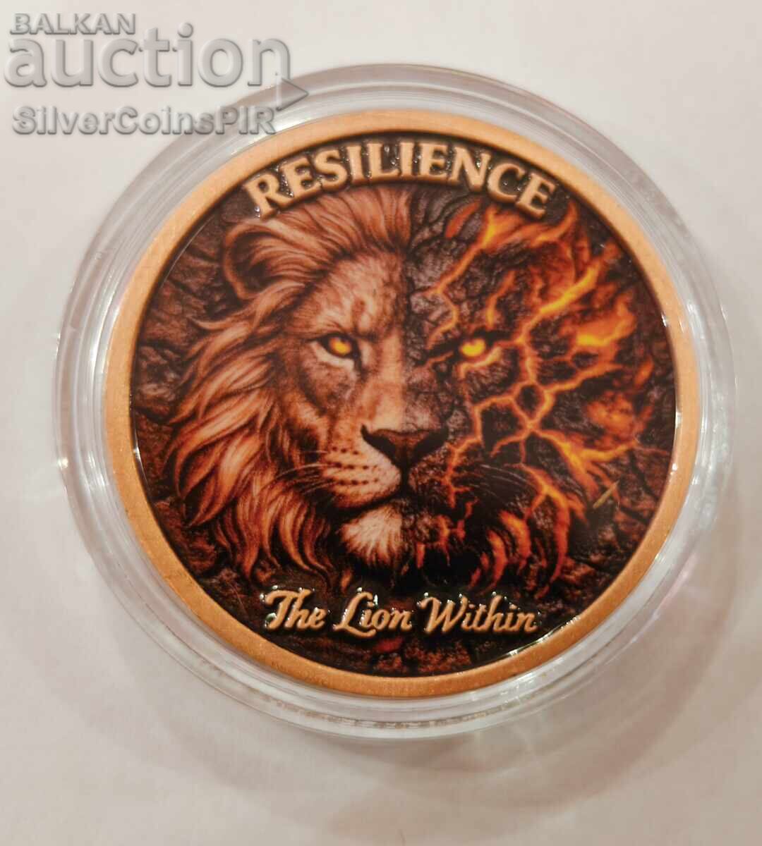 Monedă de cupru 1 oz The Lion in Us Resilience colorată Monedă de cupru 1 oz The Lion in Us Resilience colorată