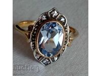 Inel unic cu topaz. Argint placat cu aur