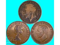3 x 1 Πέννα 1915, 1945, 1962 Γεώργιος V, Γεώργιος VI, Ελισάβετ ΙΙ
