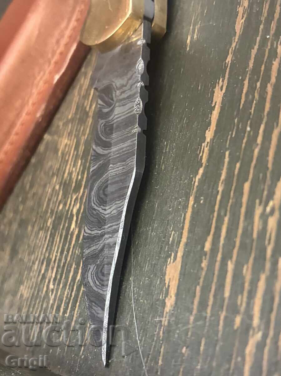 Pocket folding knife deer antler and Damascus steel - 6
