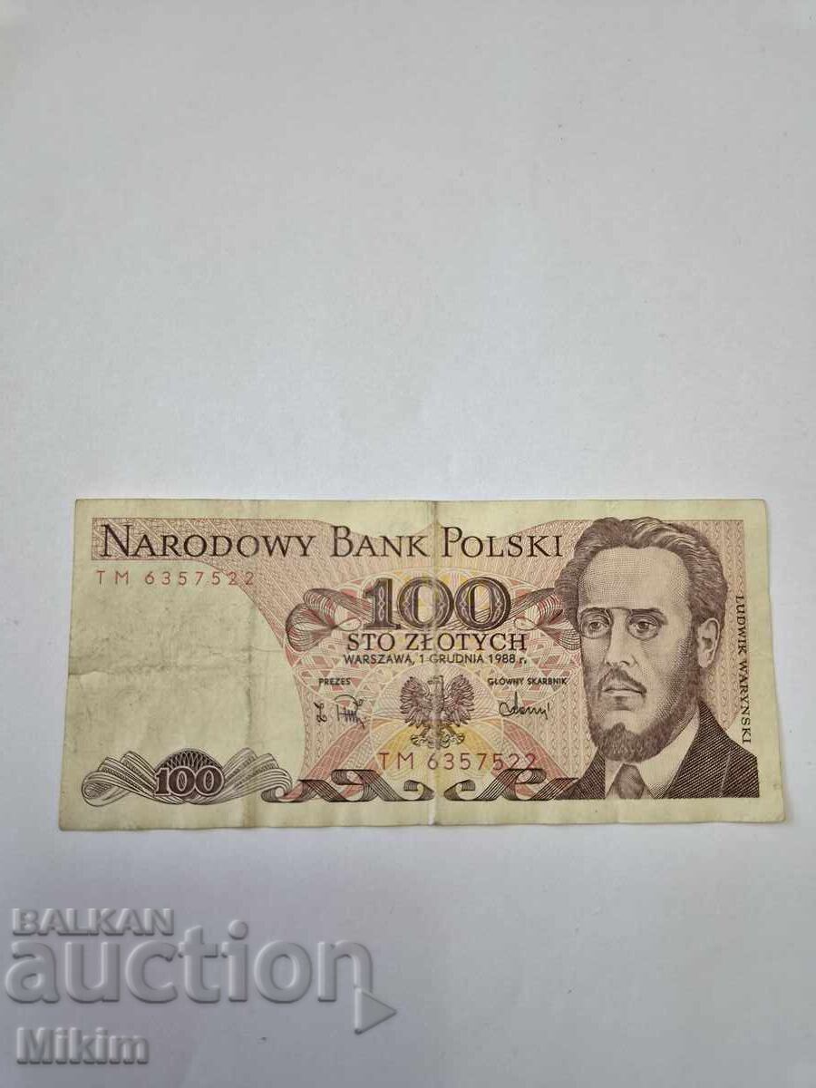 Банкнота 100 злоти 1988г. Полша