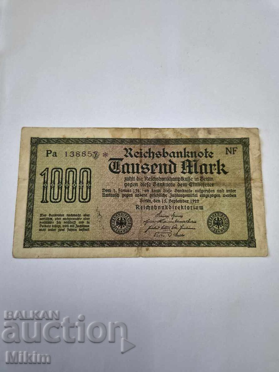 Банкнота 1000 марки 1922г. Германия Банкнота 1000 марки 1922г. Германия