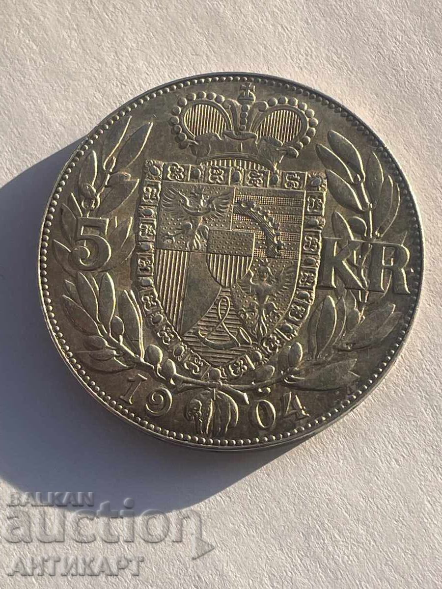 Liechtenstein 5 Kronen 1904 Johann silver RARE excellent original with price € 219.00 | 428.33 BGN