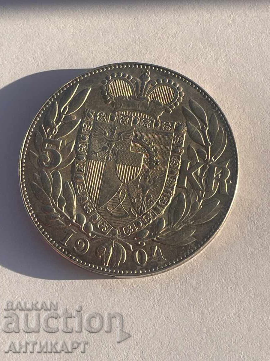 Liechtenstein 5 Kronen 1904 Johann silver RARE excellent original