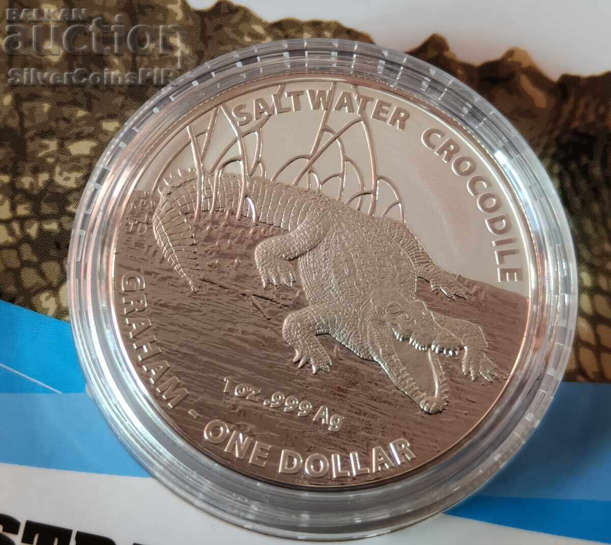 Παράδοση Ασήμι 1 Oz Αλμυρού Νερού Κροκόδειλος 2014 Αυστραλία