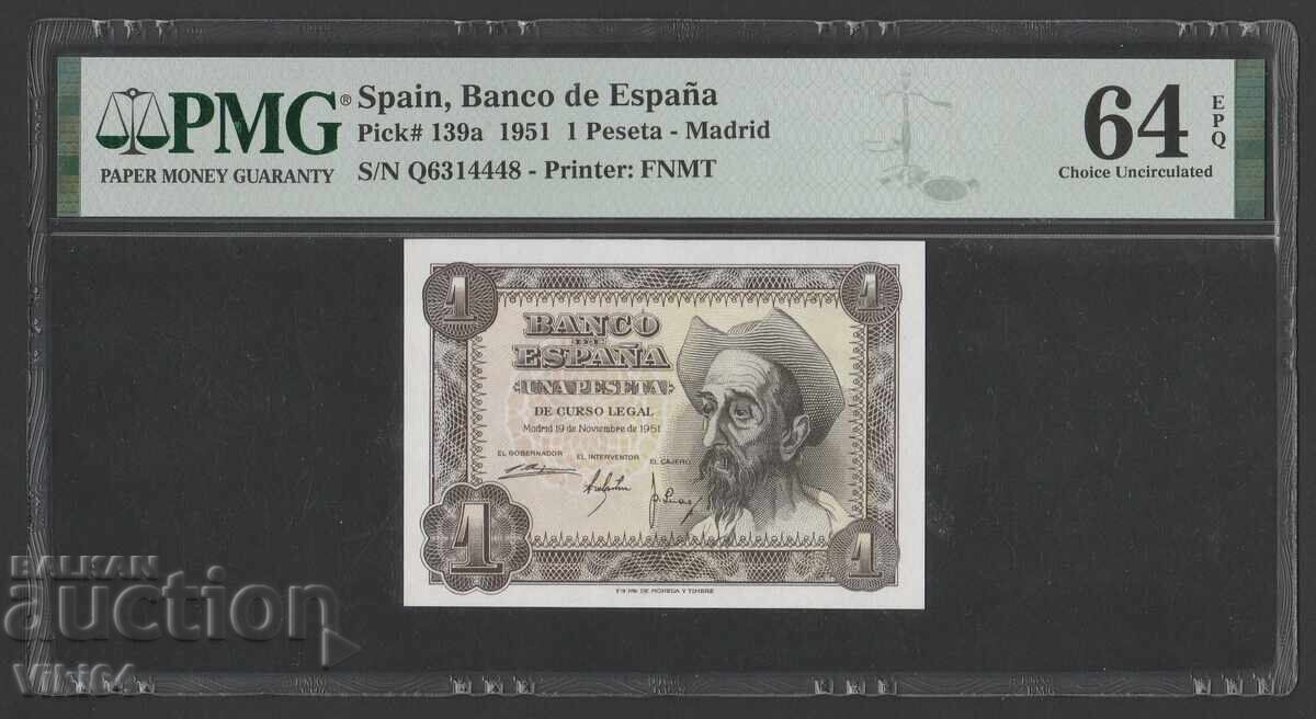 PMG 64 Banknote Spain 1 Peseta 1951