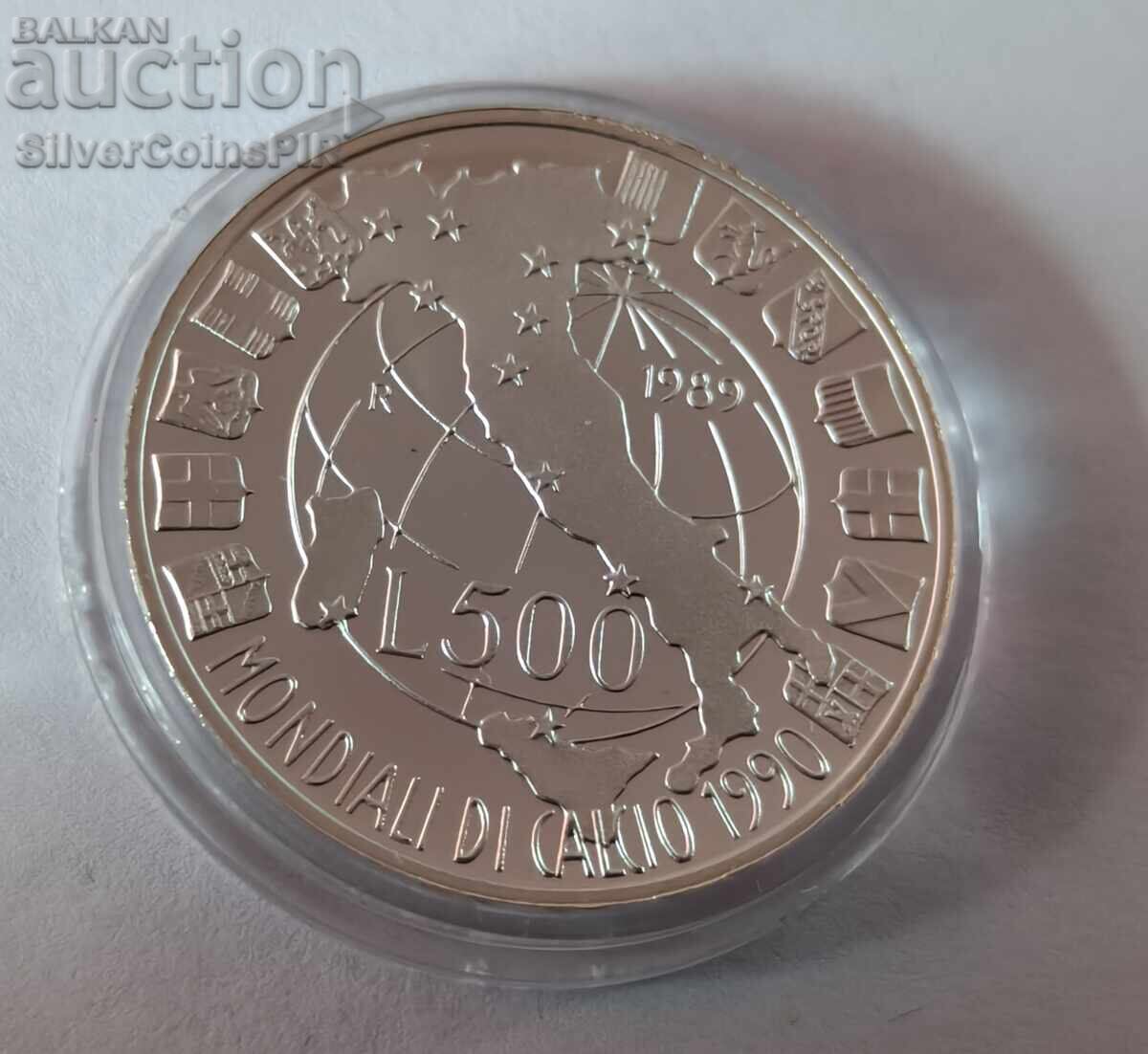 Licitație Argint 500 Lire Cupa Mondială de Fotbal 1990 Italia