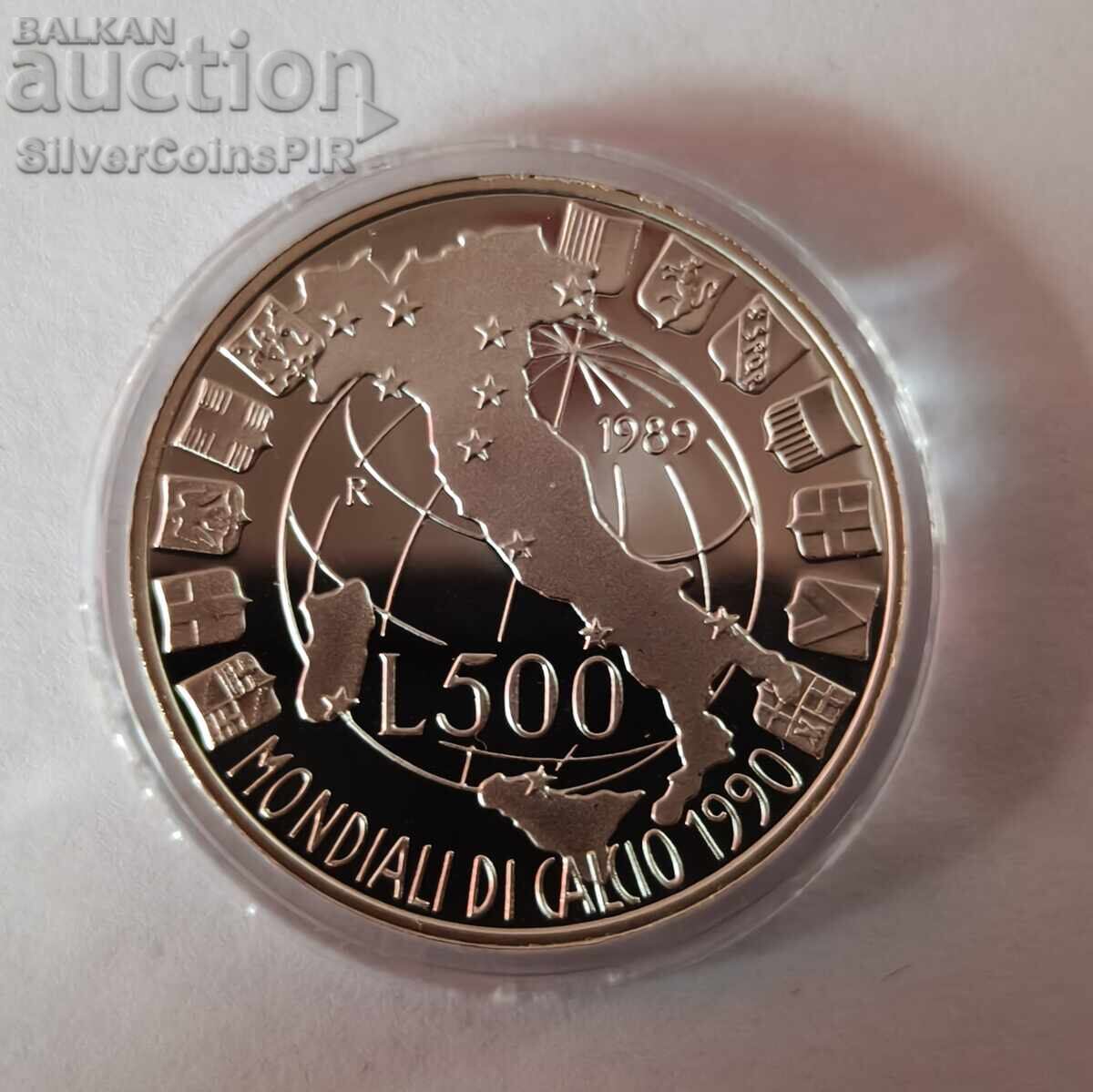 Argint 500 Lire Cupa Mondială de Fotbal 1990 Italia