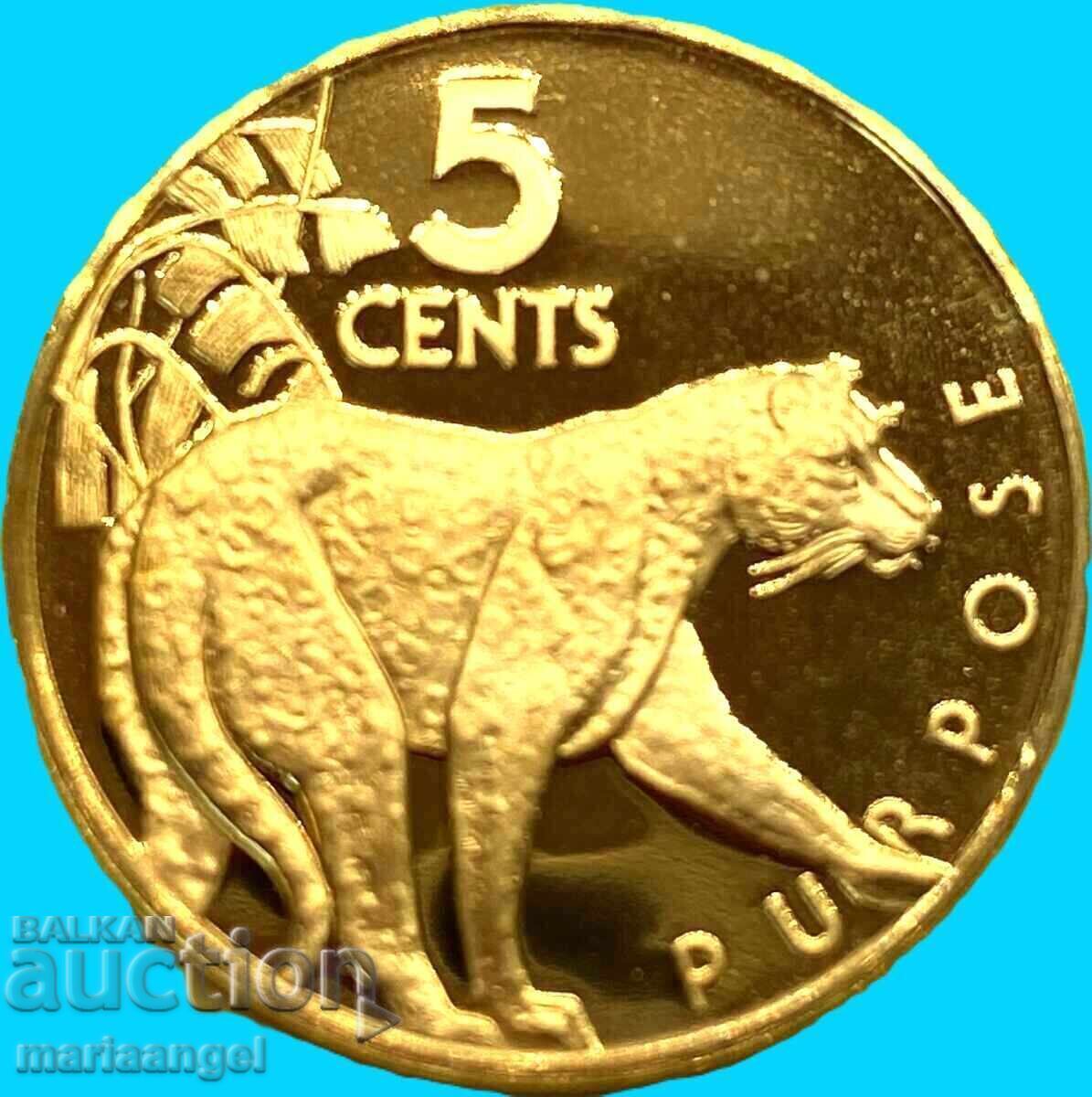Licitație Guyana 1978 5 Cenți UNC PROOF alamă Licitație Guyana 1978 5 Cenți UNC PROOF alamă
