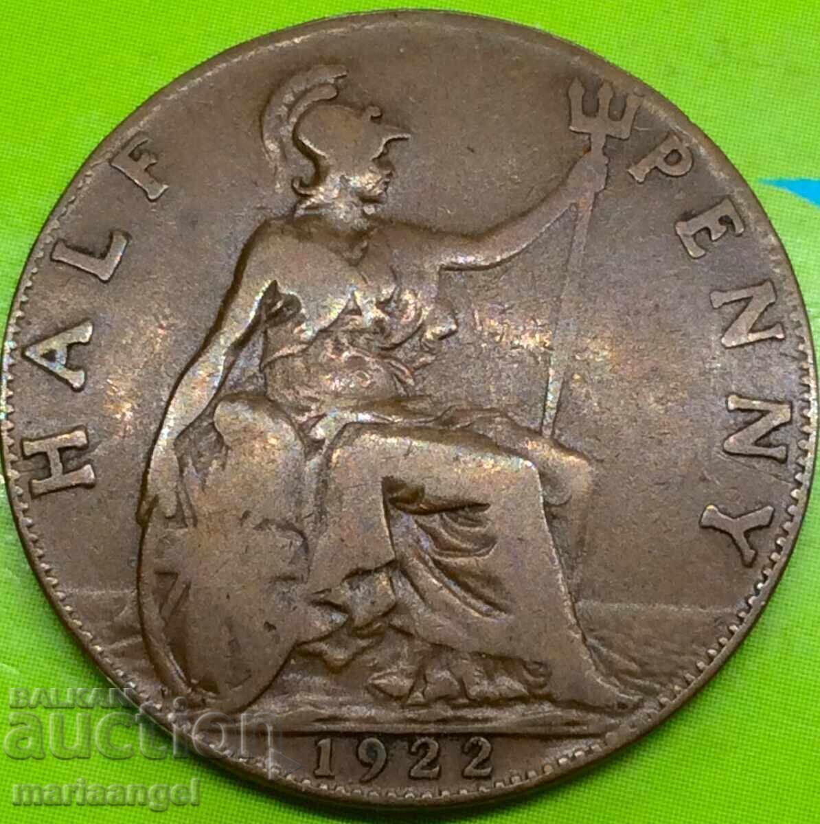Licitație Marea Britanie 1/2 Penny 1922 Bronz