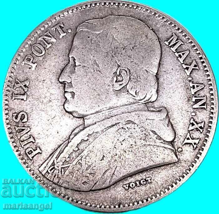 Livrarea Vatican 20 baiocchi 1865 argint