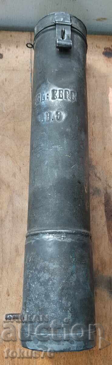 Vintage military tube, metal case for documents, plans, maps