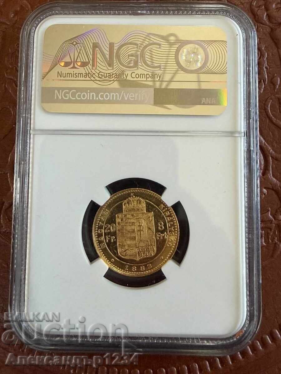 20 franci 8 forinți Ungaria 1883 MS61 (PL) NGC cu preț € 23.00 | 44.98 BGN