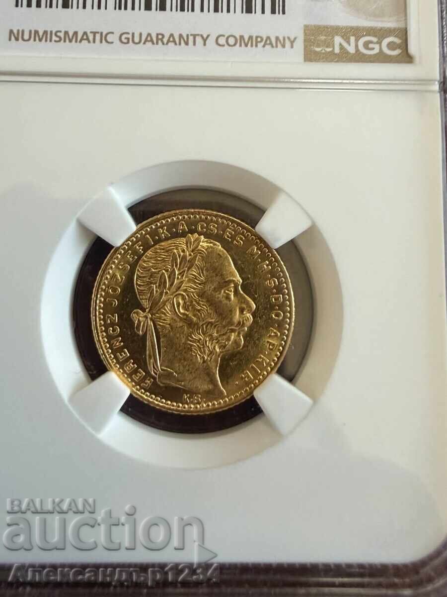 Licitație 20 franci 8 forinți Ungaria 1883 MS61 (PL) NGC