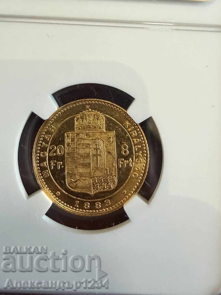 20 franci 8 forinți Ungaria 1883 MS61 (PL) NGC - 5