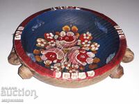 PAINTED BOWL WITH HANDLES. WOOD