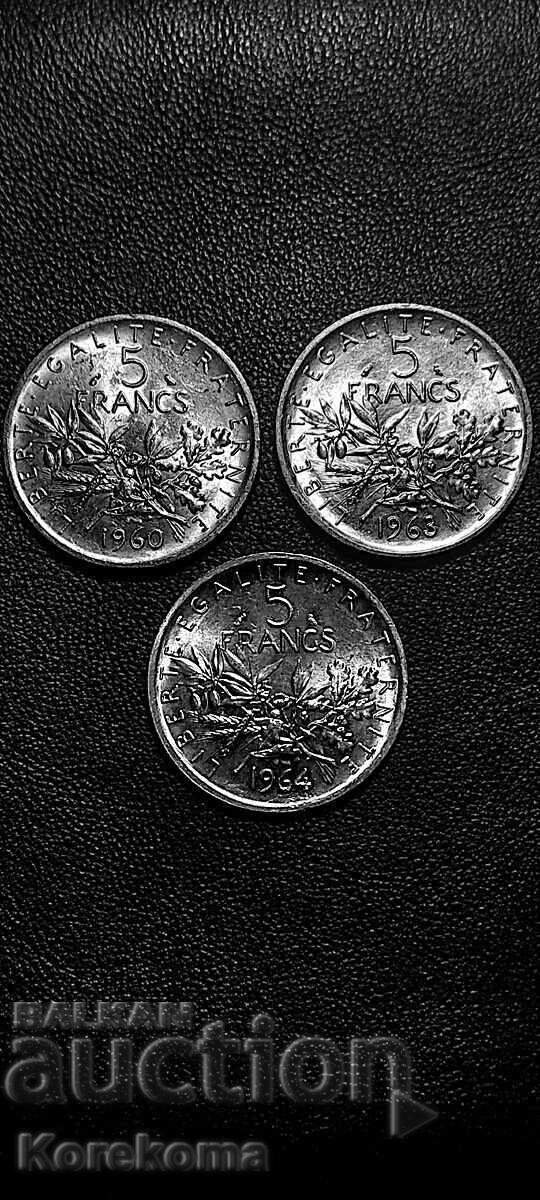 3x5 Френски Франка 1960/64 Сребро от 1ц.БЗЦ.Чети описанието!