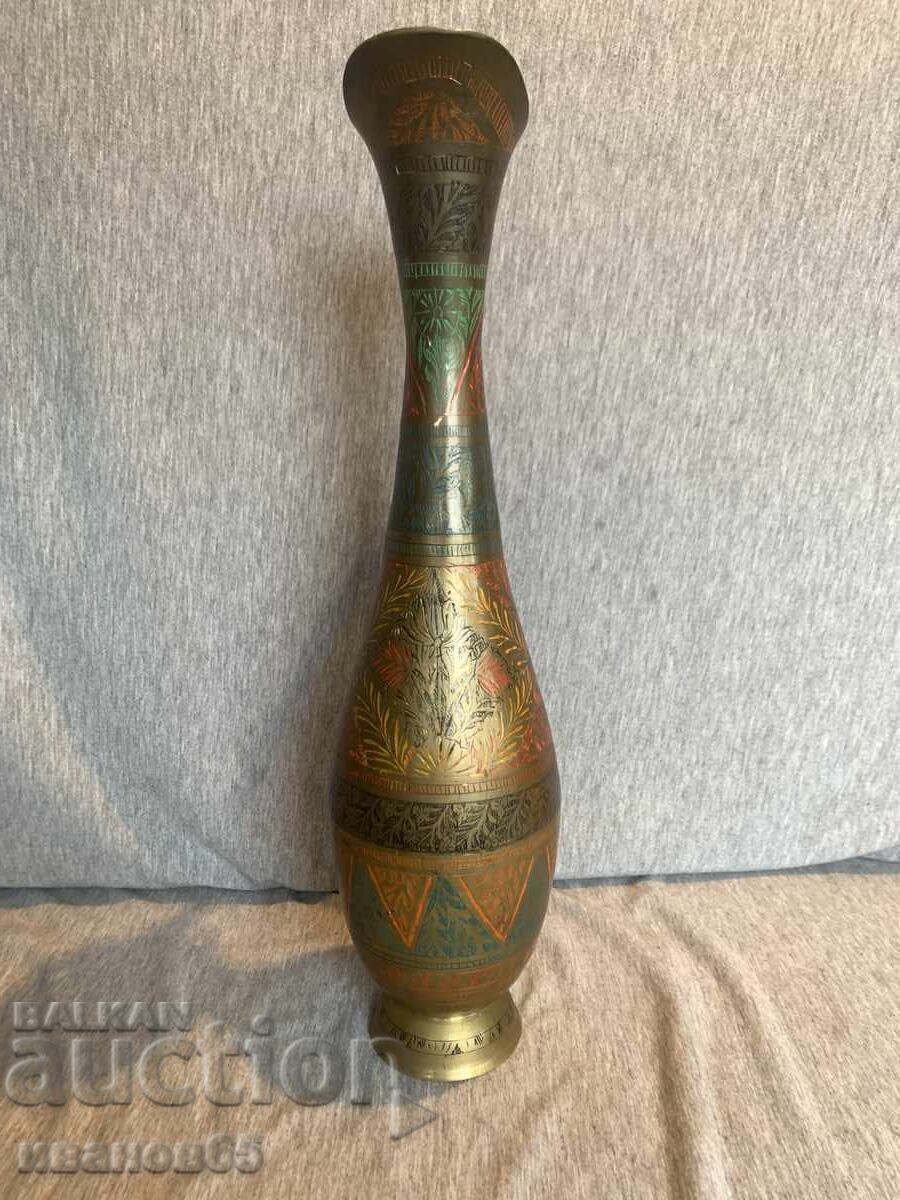 Auction  Old engraved brass pitcher vase