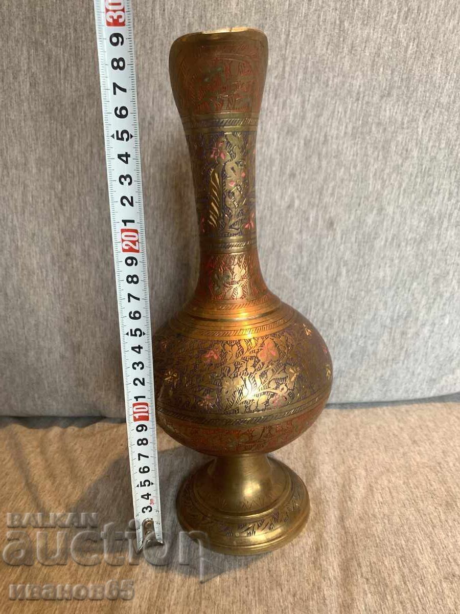 Auction  Old engraved brass pitcher vase