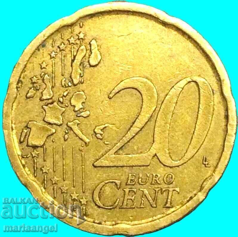 Доставка на 20 евро цента 1999 Испания месинг рядка година