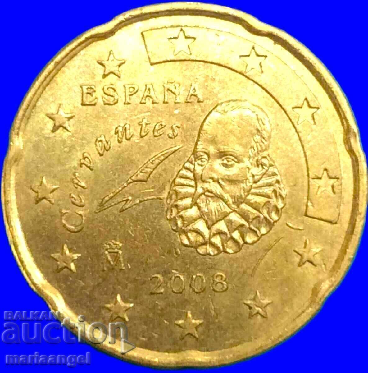 20 евро цента 2008 Испания месинг - рядка!