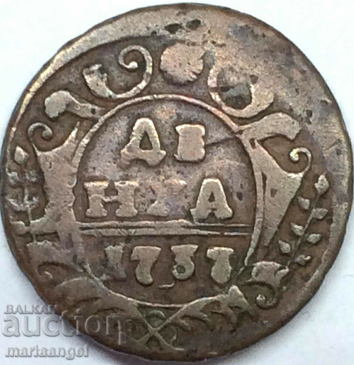 Denga 1737 Russia Empress Anna Ioannovna 7.11g Copper - 7