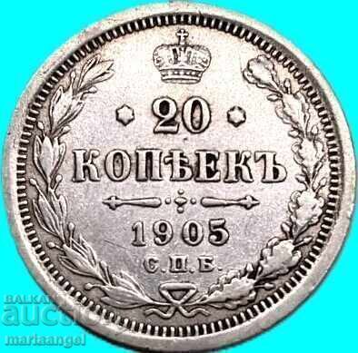Auction  Russia 20 kopecks 1905 Nicholas II silver