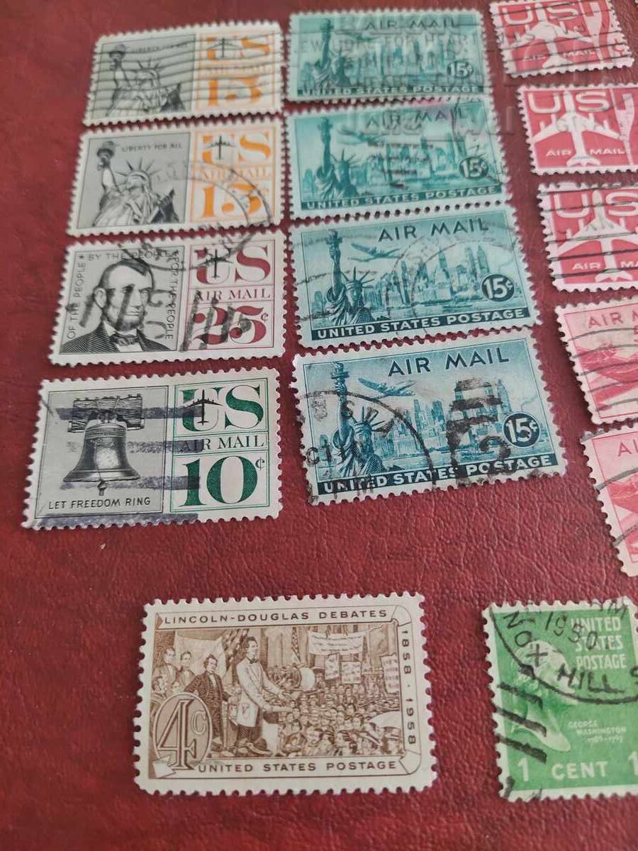 Mică colecție de timbre poștale SUA cu preț € 0.01 | 0.02 BGN