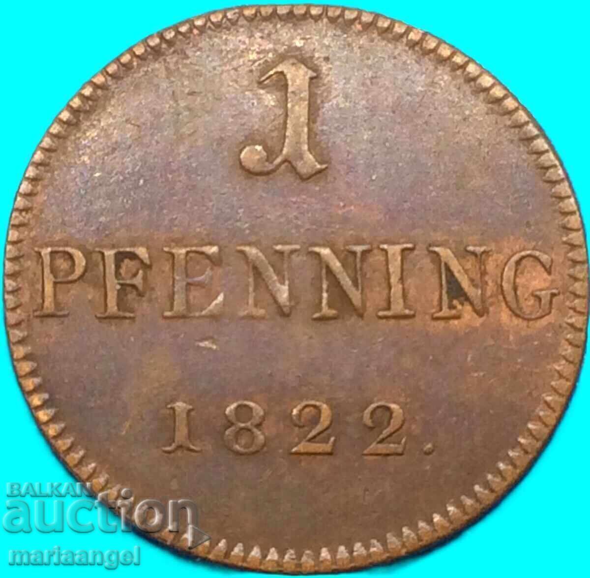 Παράδοση 1 pfennig 1822 Φρανκφούρτη Γερμανία - σπάνιο Παράδοση 1 pfennig 1822 Φρανκφούρτη Γερμανία - σπάνιο