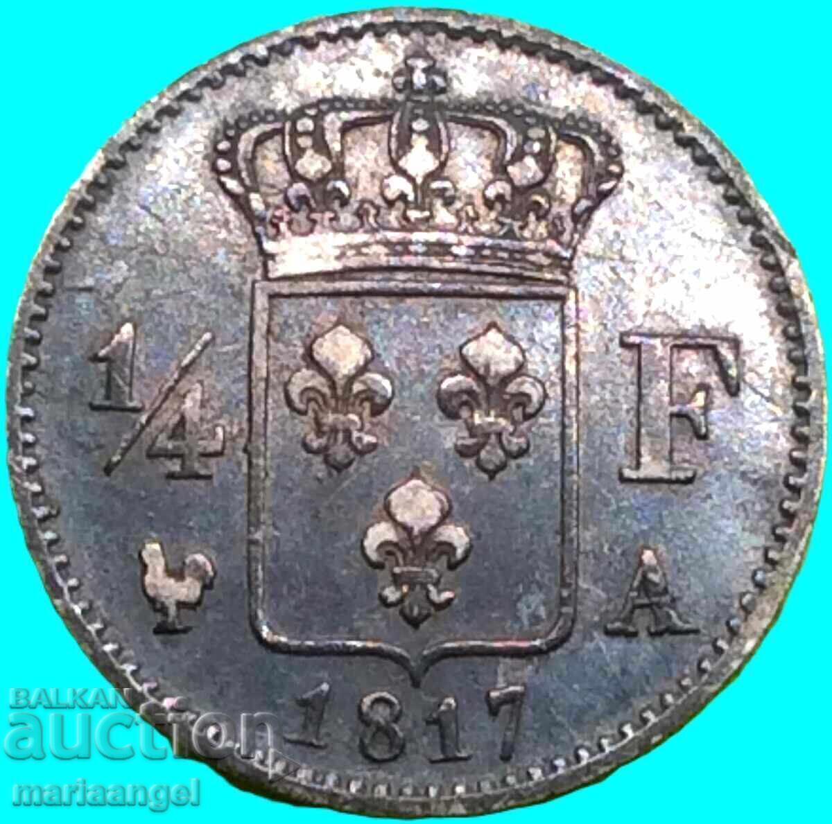 Аукцион Франция 1/4 Франк 1817 А - Париж Луи XVIII сребро