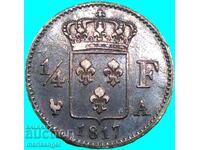 France 1/4 Franc 1817 A - Paris Louis XVIII Silver