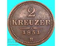2 kreĭtseri 1851 Austria B - Kremnitz 11g
