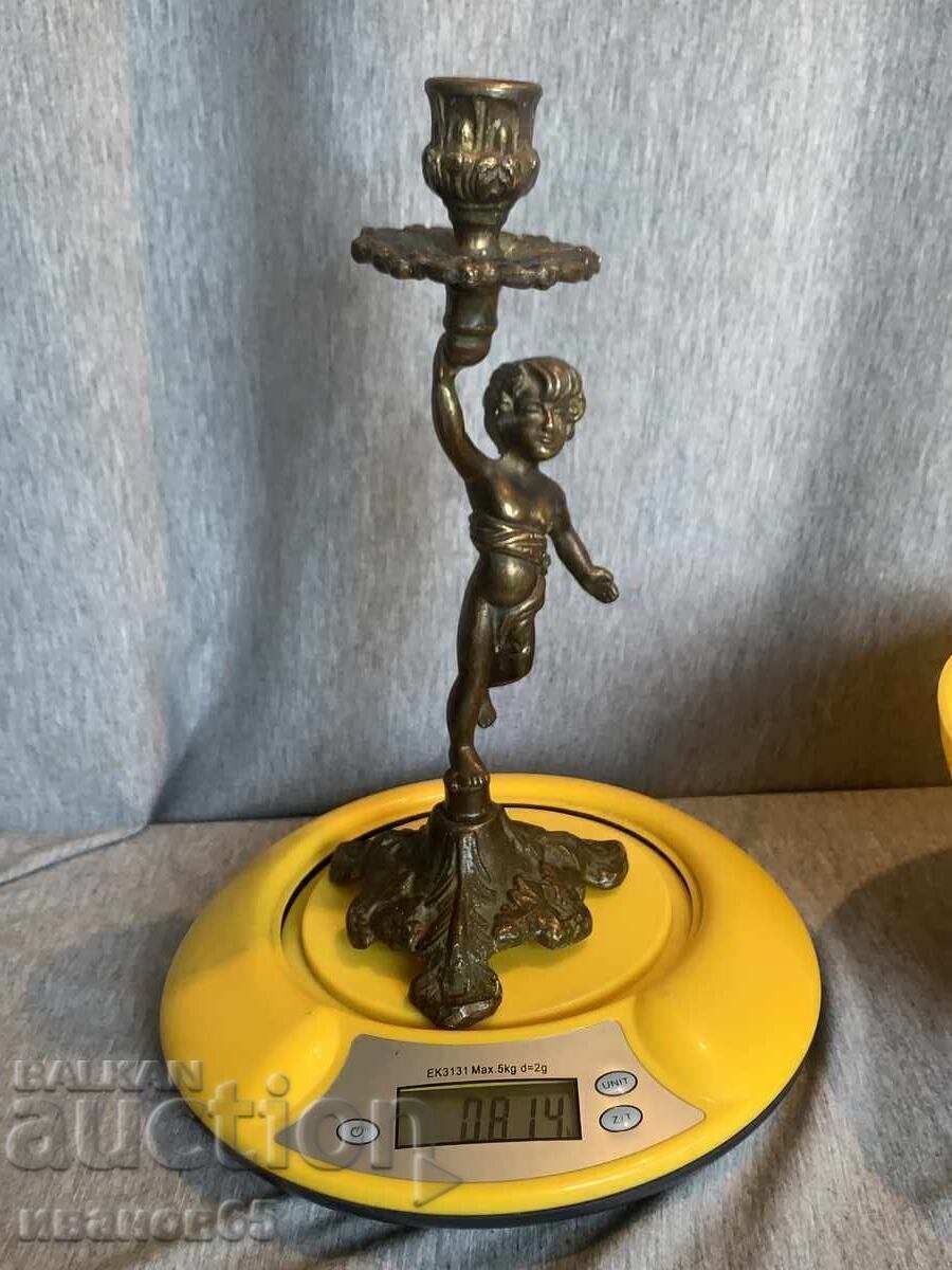Brass candlestick holder for a candle with an angel - 6 Brass candlestick holder for a candle with an angel - 6
