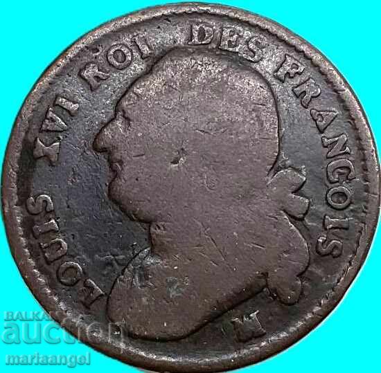 Γαλλία 1792 12 Δηνιέ M-Μασσαλία Λουδοβίκος XVI 30mm Χάλκινο