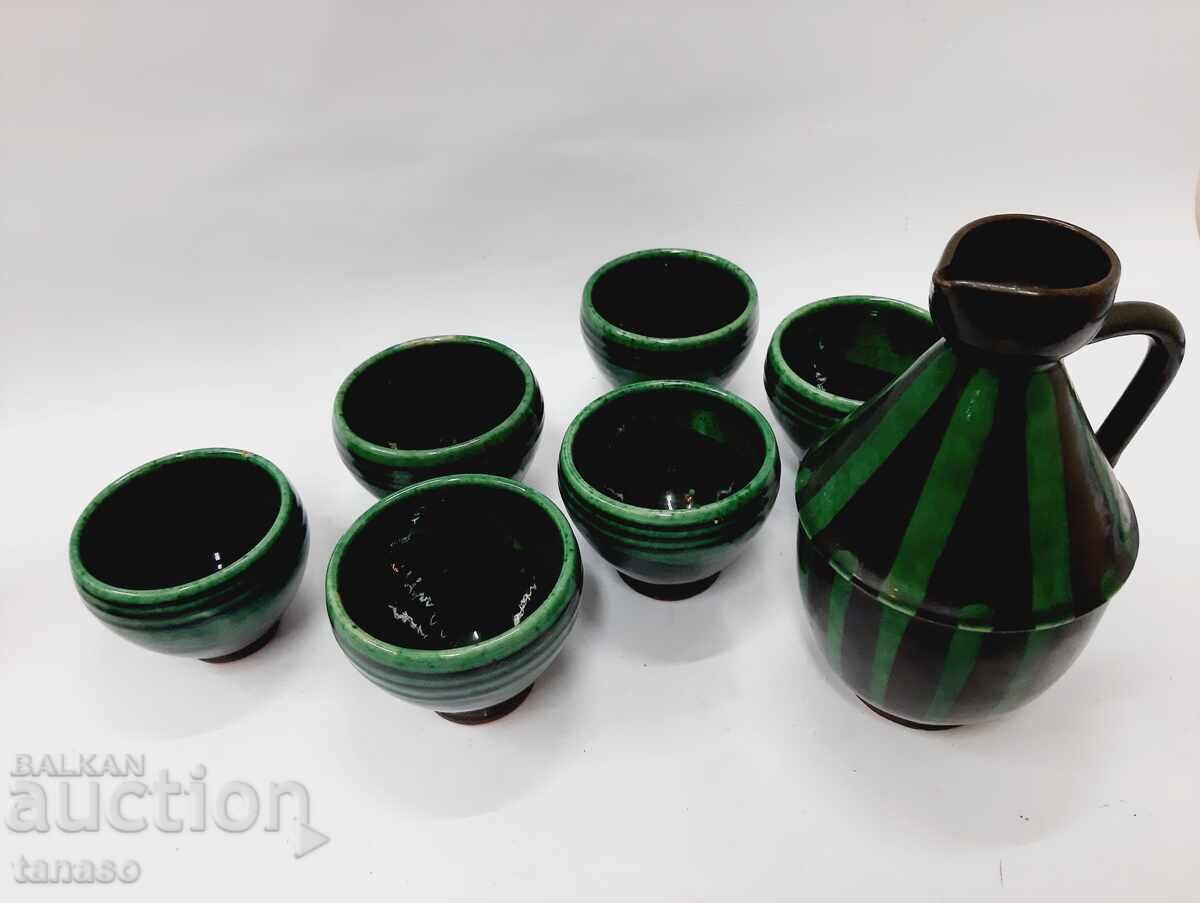 Delivery of Trojan ceramic set, glazed, pitcher + 6 cups