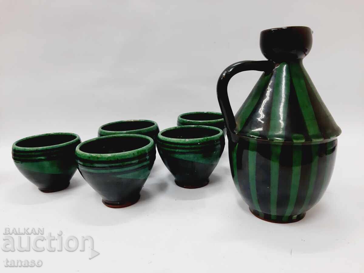 Trojan ceramic set, glazed, pitcher + 6 cups - 5
