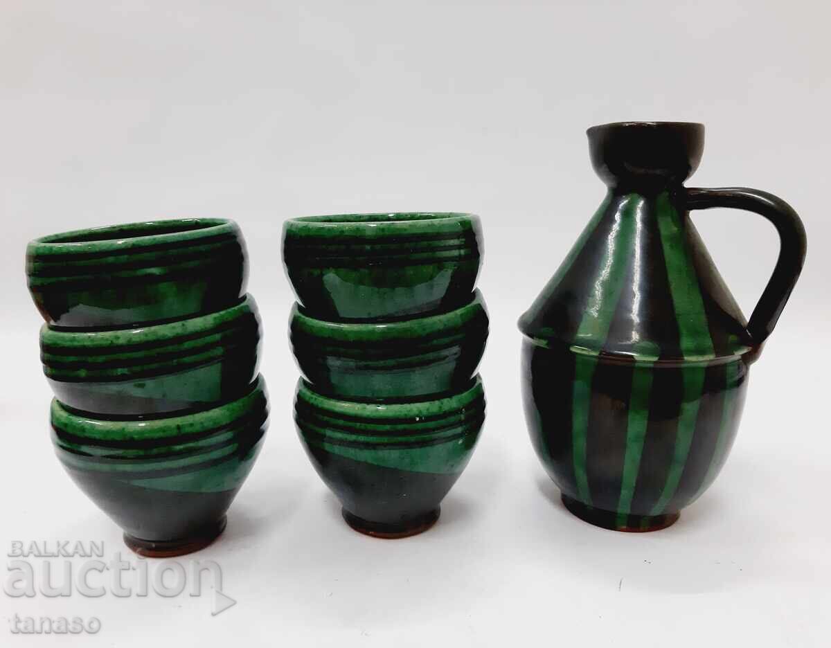 Trojan ceramic set, glazed, pitcher + 6 cups - 6