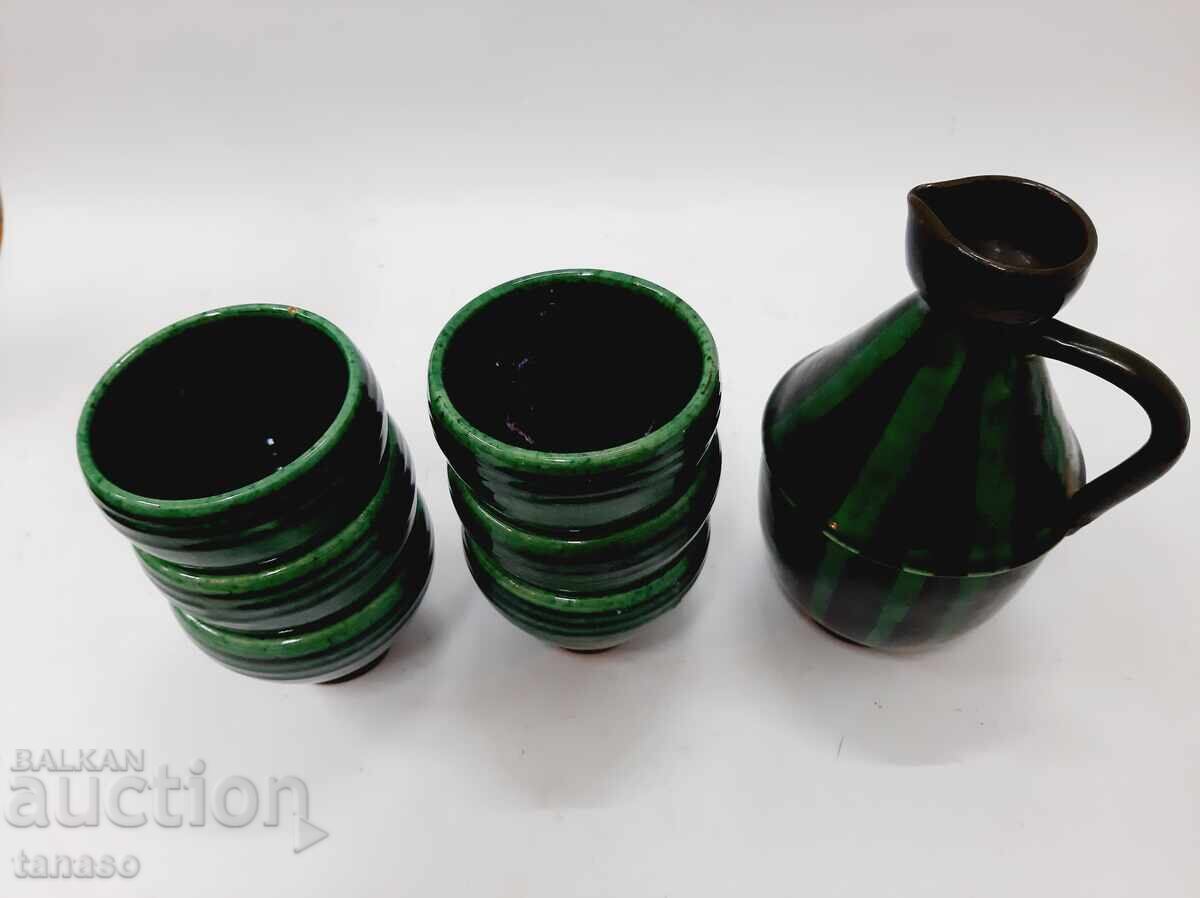 Trojan ceramic set, glazed, pitcher + 6 cups - 7