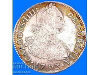 2 Reales 1793 Mexico Charles IV silver Rainbow patina