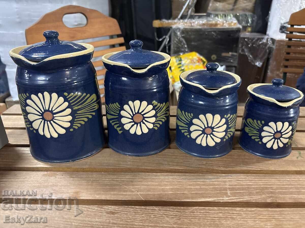 Set 4 borcane vintage din ceramică pentru condimente "Marga"