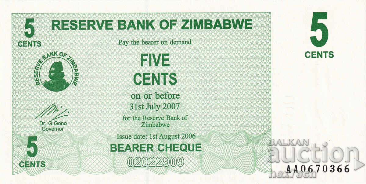 ❤️ ⭐ Zimbabwe 2006 5 cents UNC new ⭐ ❤️ with price € 3.49 | 6.83 BGN