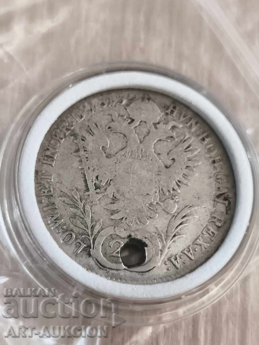 Austrian Empire 20 Kreuzer-silver with price € 19.00 | 37.16 BGN