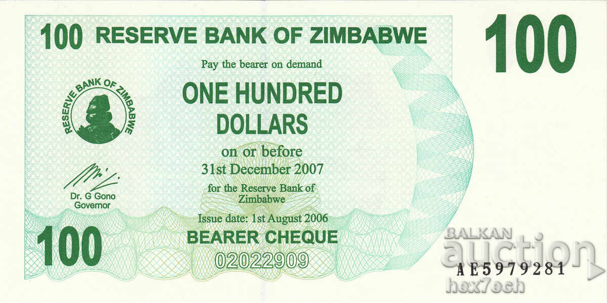 ❤️ ⭐ Zimbabwe 2006 $100 UNC new ⭐ ❤️ with price € 2.49 | 4.87 BGN