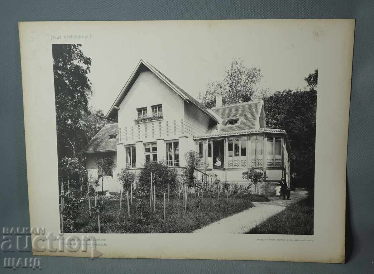 1900 Βιέννη αρχιτεκτονική λιθογραφία σπιτιού κτιρίου βίλας 1900 Βιέννη αρχιτεκτονική λιθογραφία σπιτιού κτιρίου βίλας