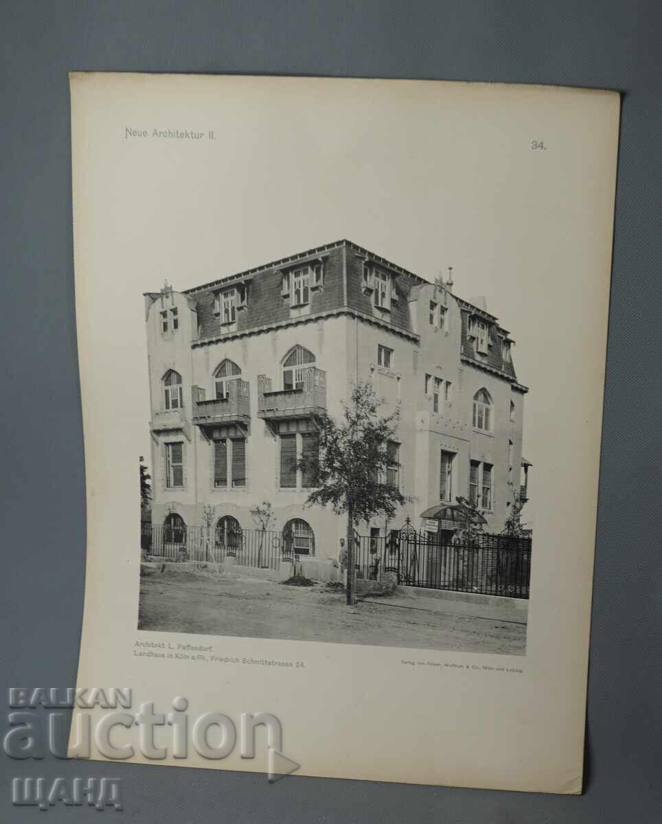 1900 Βιέννη αρχιτεκτονική λιθογραφία βίλας/οικίας 1900 Βιέννη αρχιτεκτονική λιθογραφία βίλας/οικίας