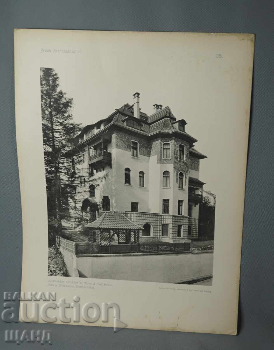 1900 Βιέννη αρχιτεκτονική λιθογραφία βίλας/οικίας 1900 Βιέννη αρχιτεκτονική λιθογραφία βίλας/οικίας