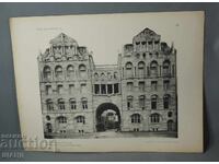 1900 Βιέννη αρχιτεκτονική λιθογραφία οικιστικού κτιρίου σπιτιού