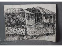 Old master ink drawing rural landscape house