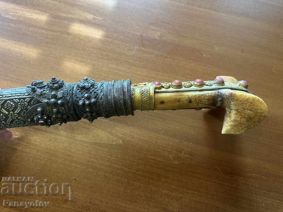 OTTOMAN YATAGAN WALRUS TUSK CORAL GILDING KNIFE DIRK SHASHKA - 6