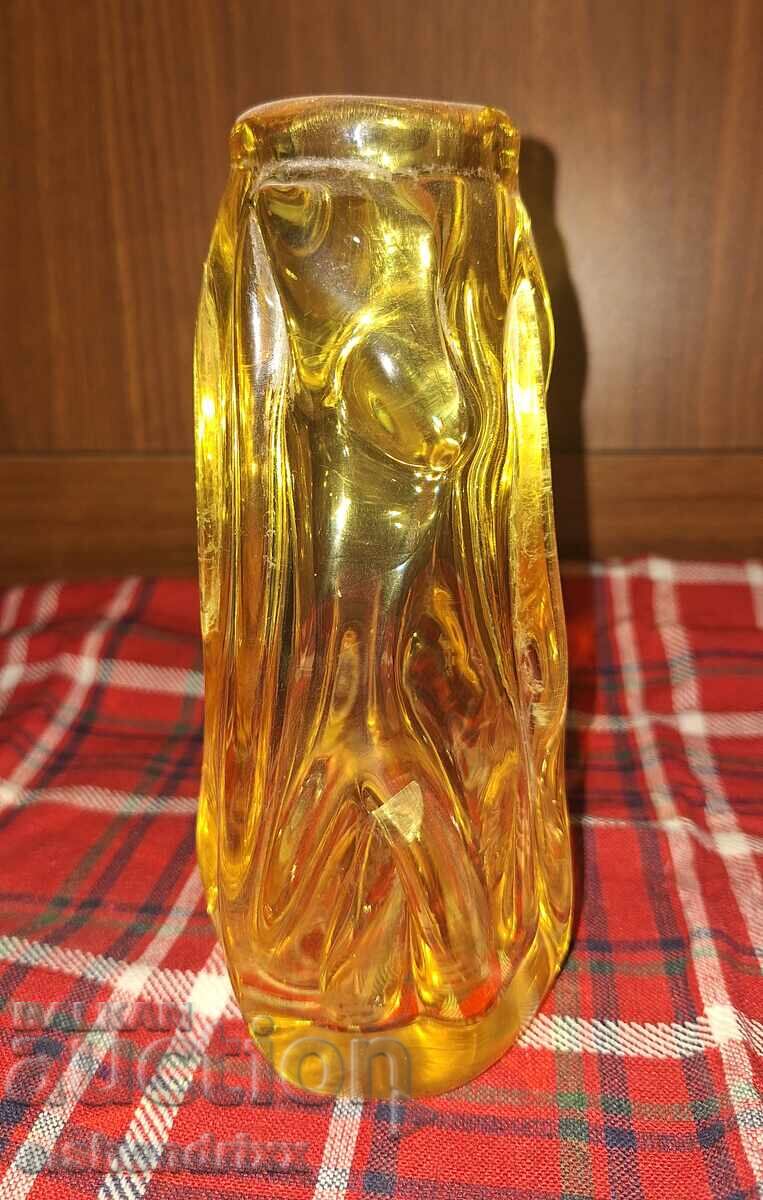 Yellow blown glass vase